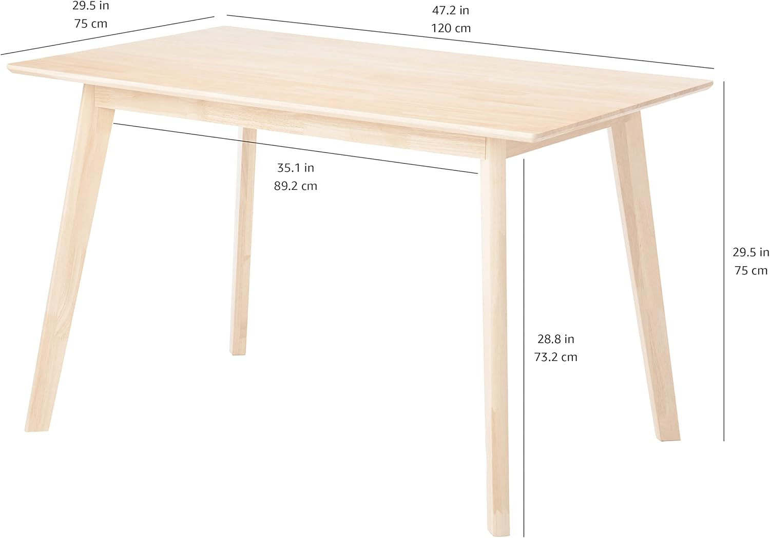 Amazon Basics FSC Certified Sturdy Solid Wood Rectangular Dining Table, Easy Assembly, Kitchen Table, 29.5"D x 47.2"W x 29.5"H, Natural Wood