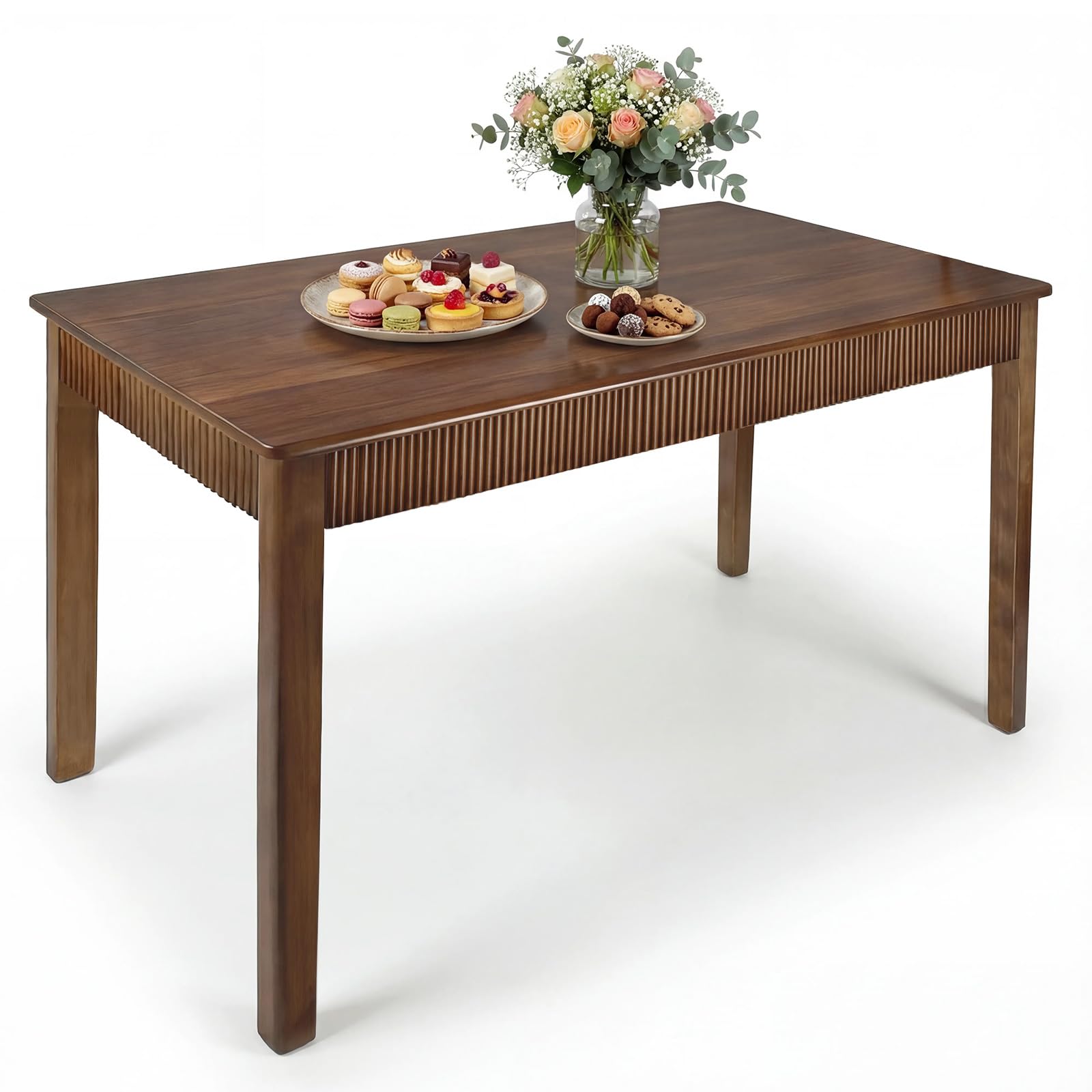 39" Solid Wood Dining Room Table for 2-4,Modern Farmhouse Rectangular Kitchen Real Wooden Table,Mid Century Fluted Design Furniture Desk for Home,Small Space,Apartment,Living Room Walnut