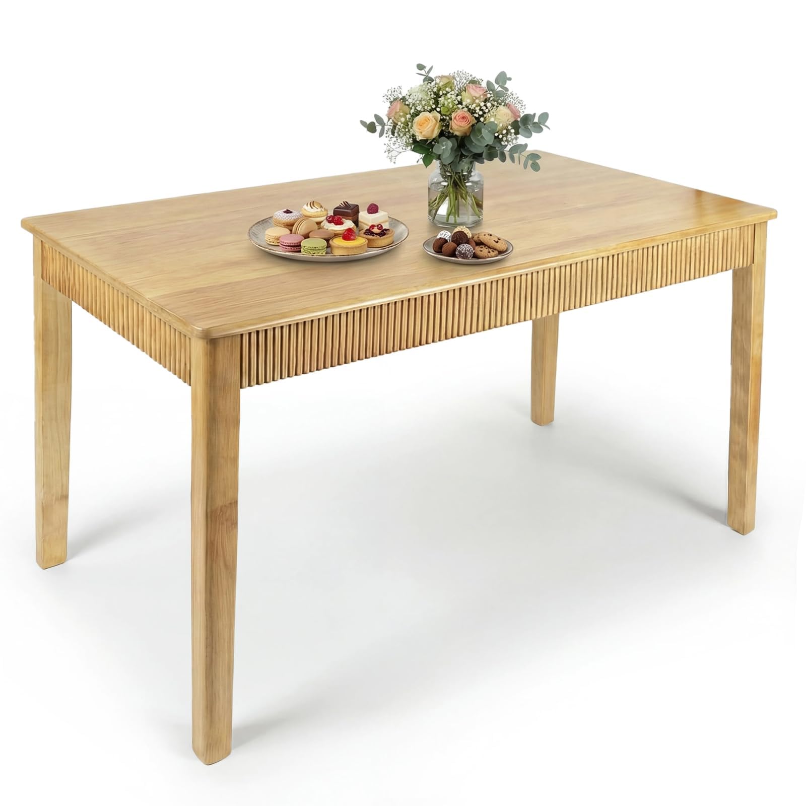 39" Solid Wood Dining Room Table for 2-4,Modern Farmhouse Rectangular Kitchen Real Wooden Table,Mid Century Fluted Design Furniture Desk for Home,Small Space,Apartment,Living Room Walnut
