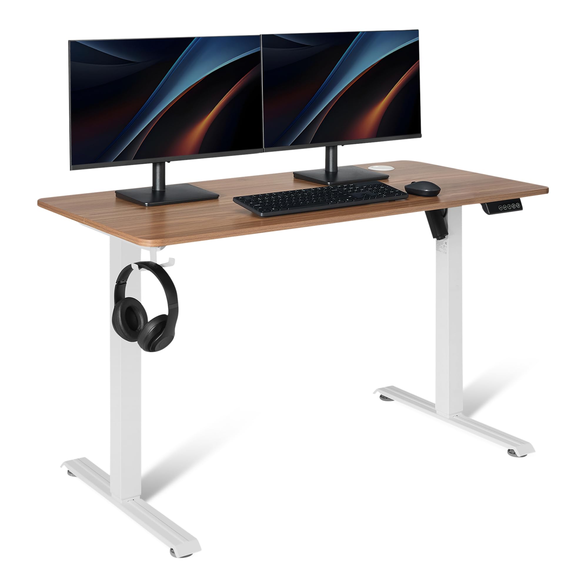 Amazon Basics Electric Standing Desk, Height Adjustable Home Office Desk, Black/Walnut Effect