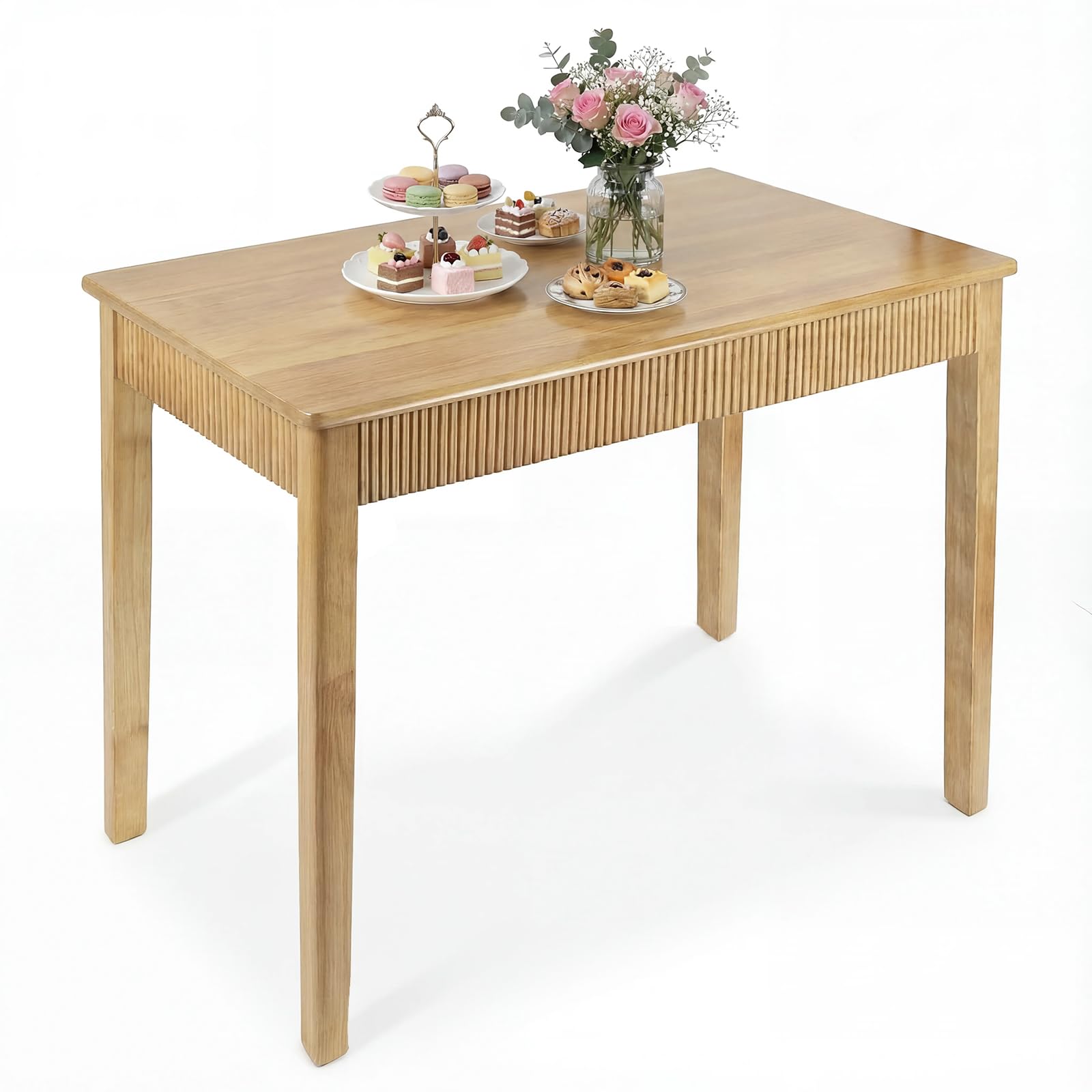 39" Solid Wood Dining Room Table for 2-4,Modern Farmhouse Rectangular Kitchen Real Wooden Table,Mid Century Fluted Design Furniture Desk for Home,Small Space,Apartment,Living Room Walnut