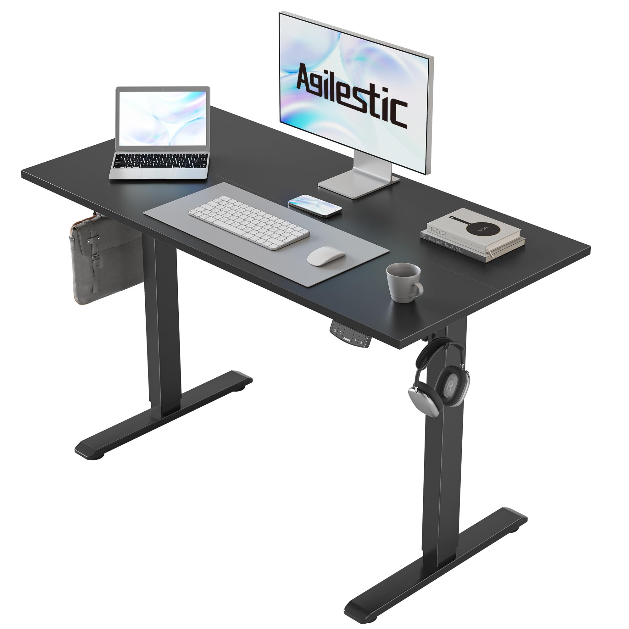 Agilestic Electric Standing Desk, 48 x 24 Inches Height Adjustable Desk, Sit Stand up for Work Office Home, Ergonomic Rising Computer Table with Memory Preset, Rustic Brown