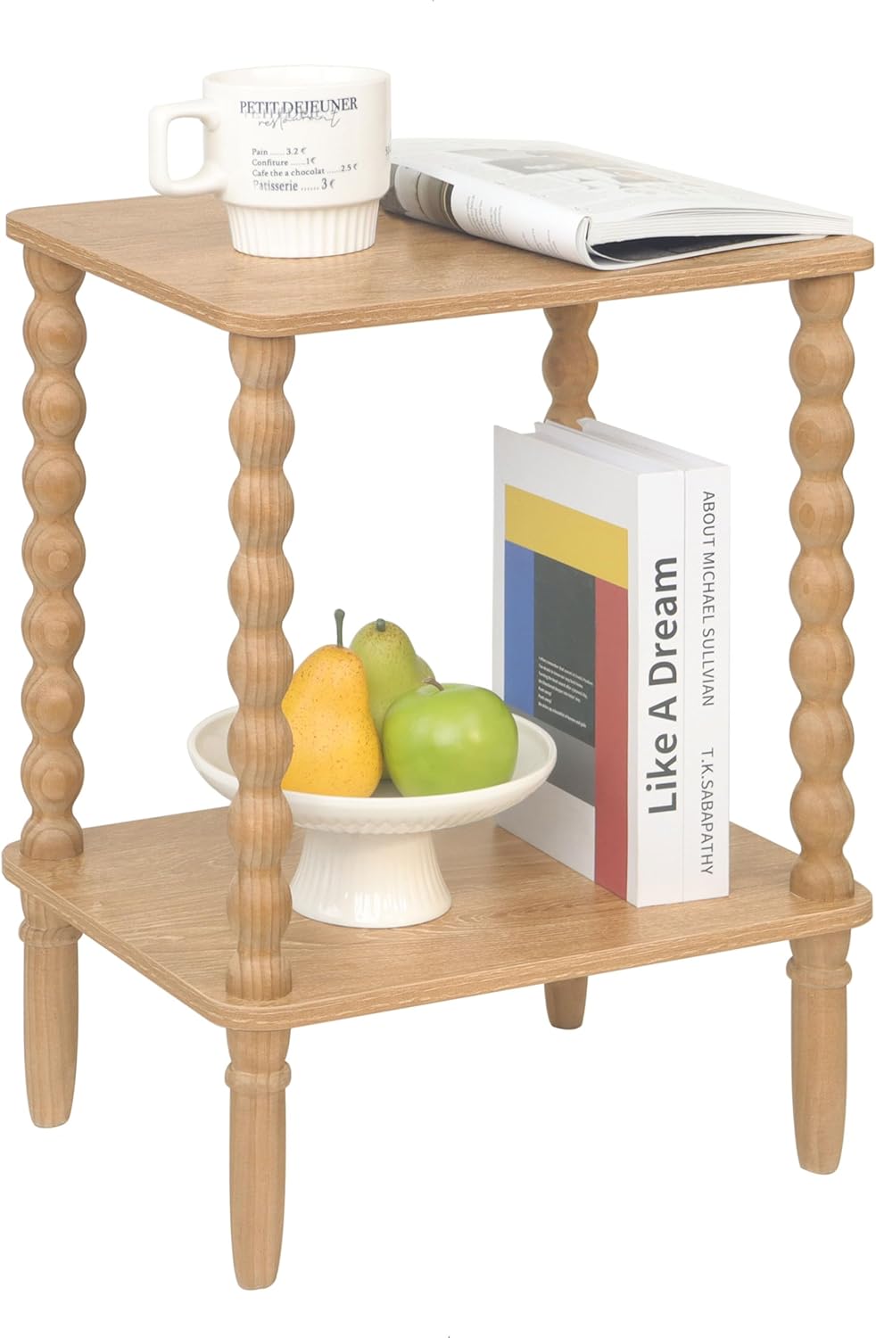 Small End Table, Couch Side Table with 2-Tier Storage Shelf, Wood Coffee Table for Bedroom, Living Room, Small Spaces (Rustic Walnut)