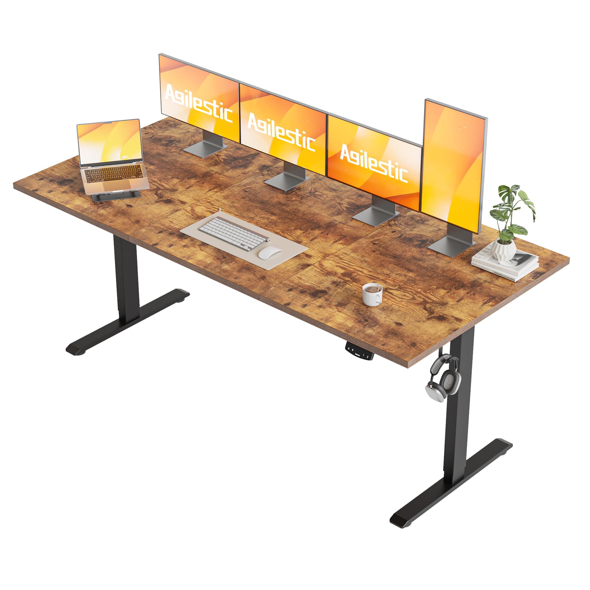 Agilestic Electric Standing Desk, 48 x 24 Inches Height Adjustable Desk, Sit Stand up for Work Office Home, Ergonomic Rising Computer Table with Memory Preset, Rustic Brown