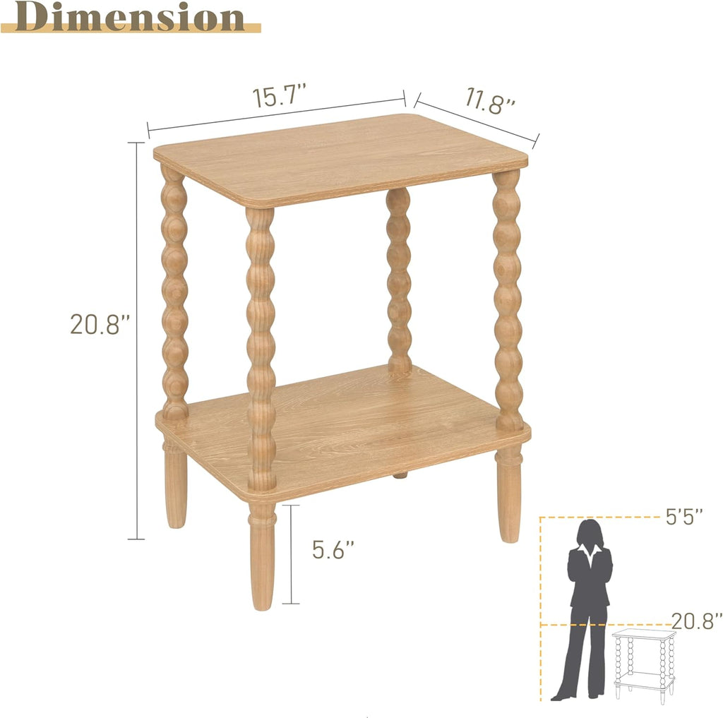 Small End Table, Couch Side Table with 2-Tier Storage Shelf, Wood Coffee Table for Bedroom, Living Room, Small Spaces (Rustic Walnut)