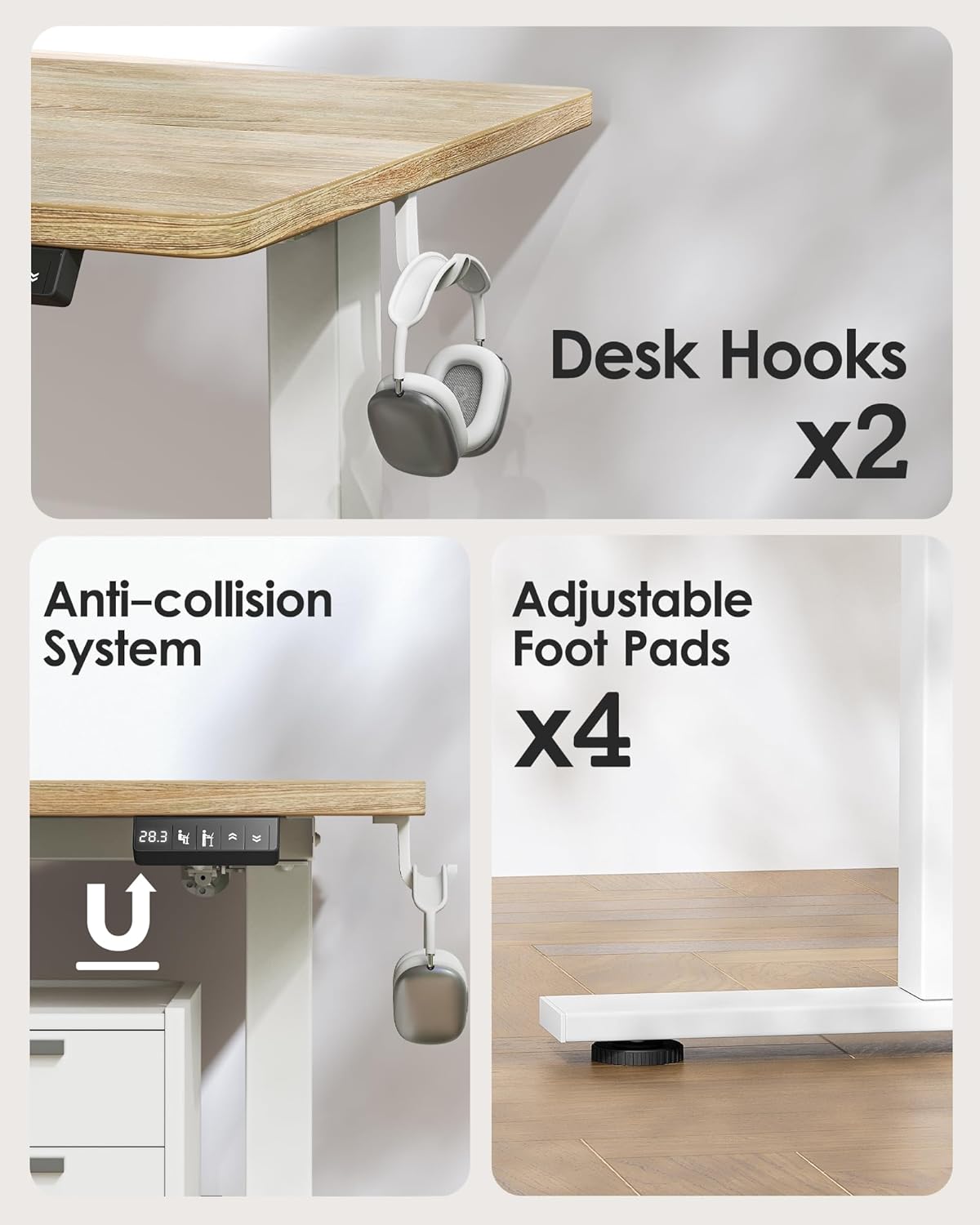 TIQLAB Electric Height Adjustable Standing Desk 47.2×23.6 inch, Sit Stand Desk with Splice Board, Memory Controller, White Frame & Maple Top Computer Workstation for Home Office