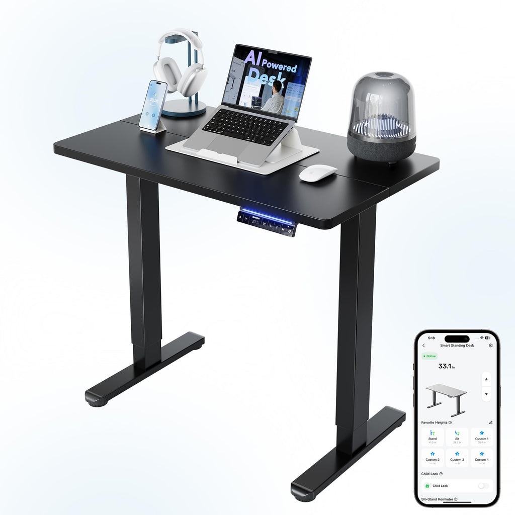 HUANUO 32" Small Electric Standing Desk Adjustable Height, 4 Memory Height Settings, Sit Stand Up Desk for Home Office & Computer Workstation, LightWalnut