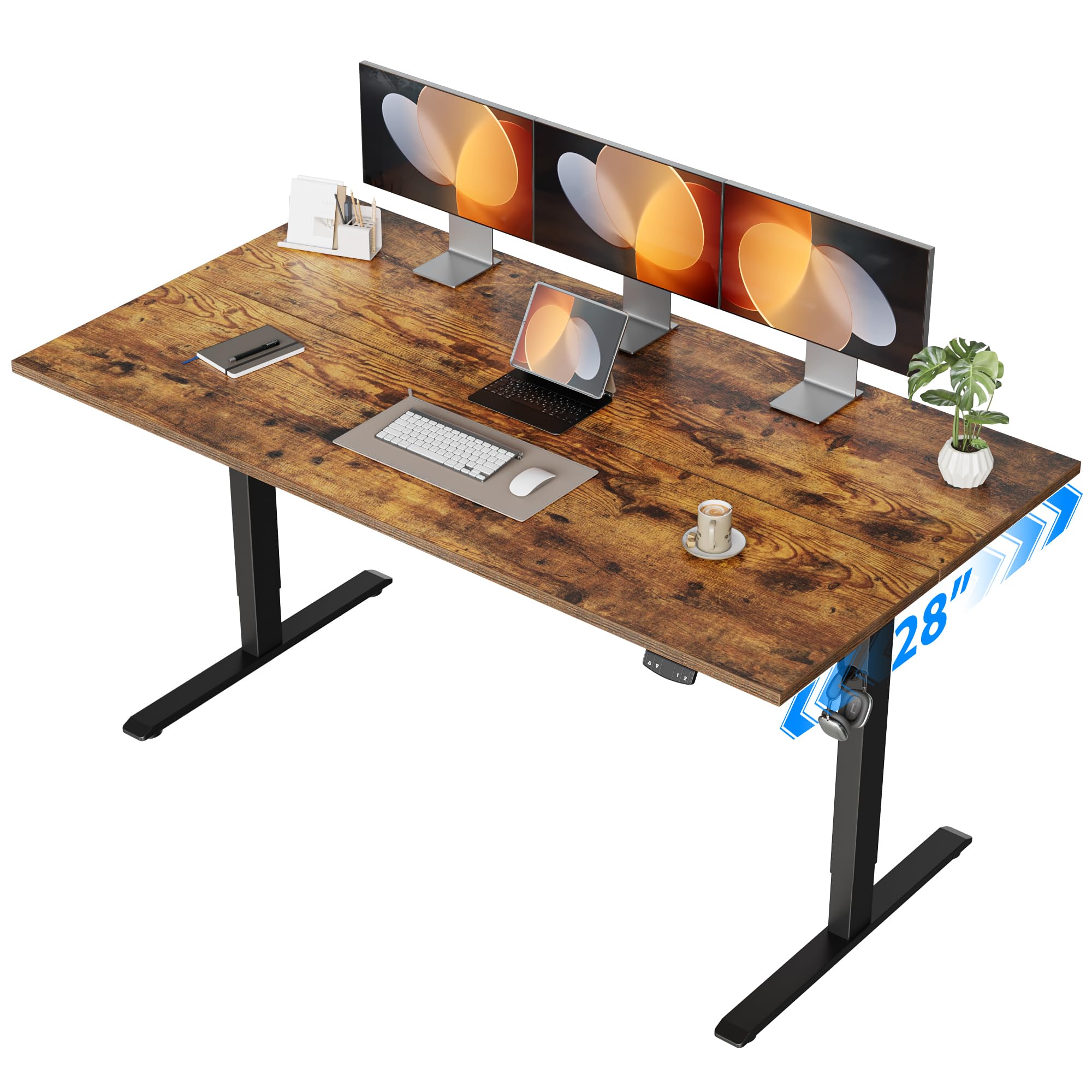 Agilestic Electric Standing Desk, 48 x 24 Inches Height Adjustable Desk, Sit Stand up for Work Office Home, Ergonomic Rising Computer Table with Memory Preset, Rustic Brown