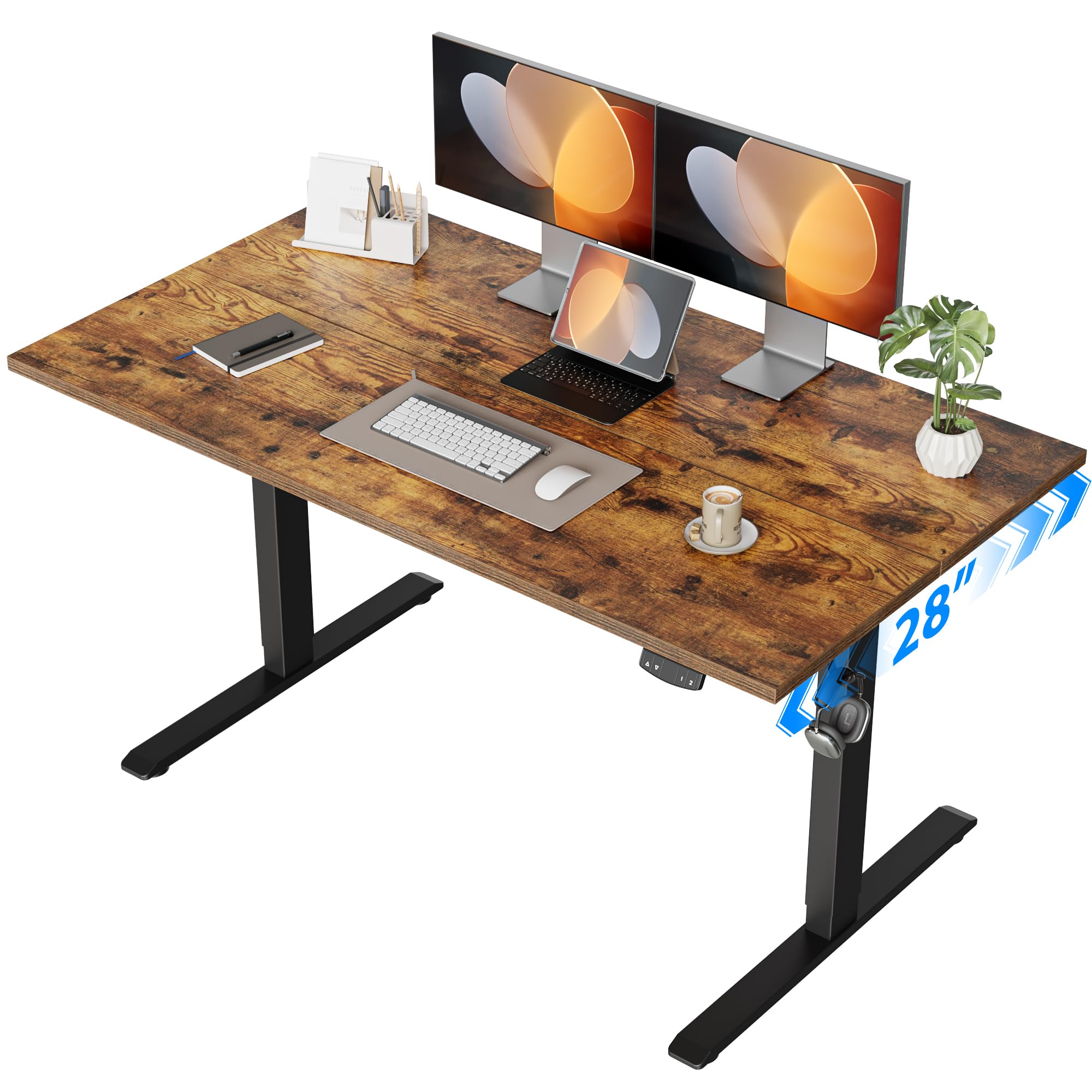 Agilestic Electric Standing Desk, 48 x 24 Inches Height Adjustable Desk, Sit Stand up for Work Office Home, Ergonomic Rising Computer Table with Memory Preset, Rustic Brown
